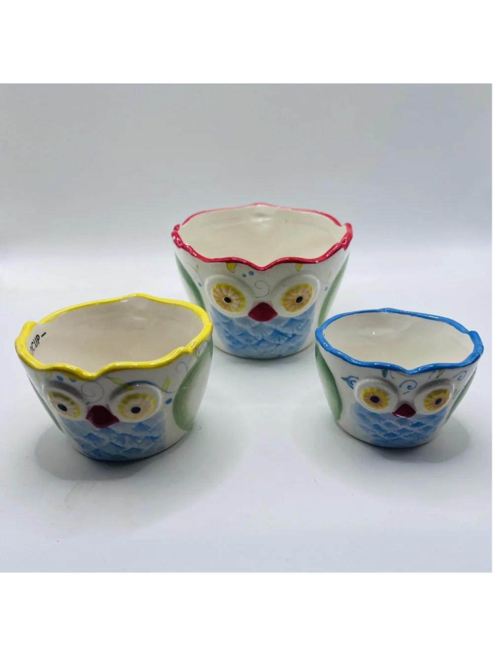 Pier 1 Imports Nesting Owl Measuring Cups ~ Set of 3 ~ Red Yellow Blue